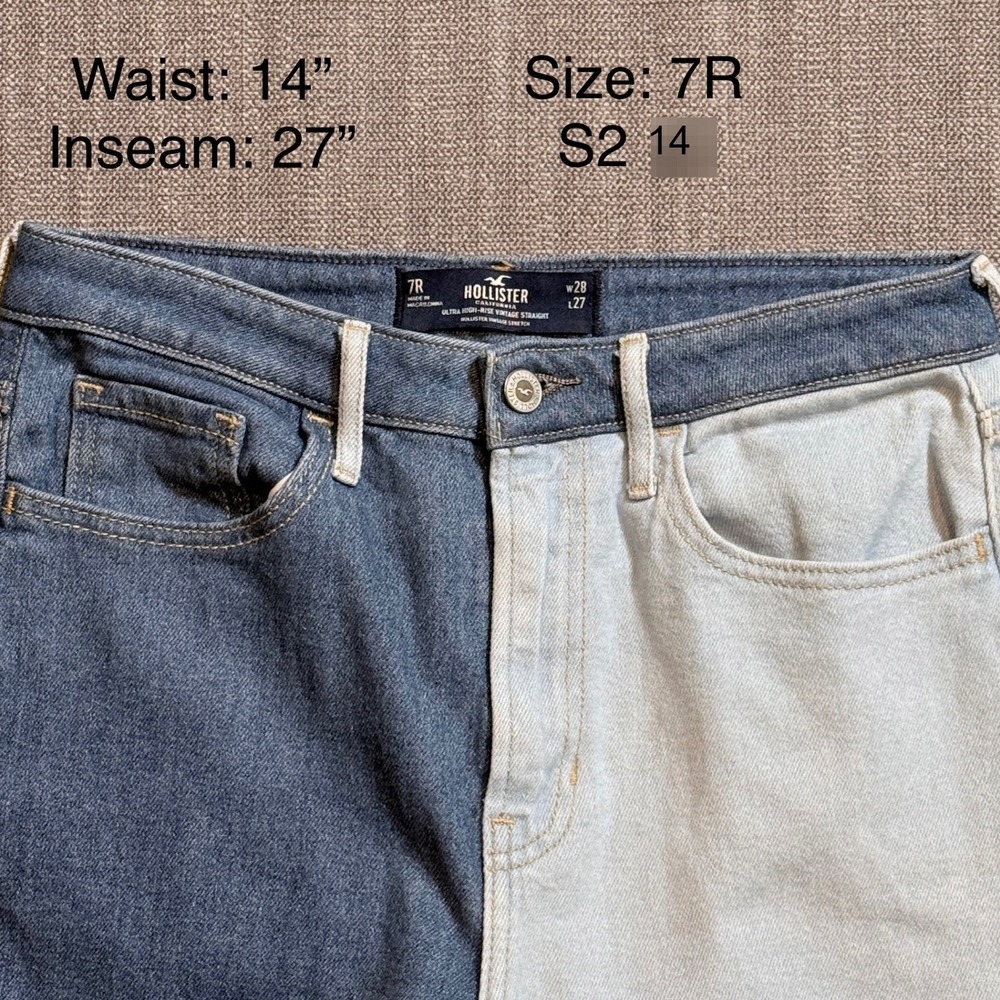 Hollister Ultra High-Rise Vintage Straight Patchwork Jeans Multi-Tone Blue 7R - Picture 2 of 3